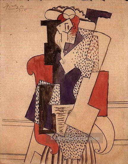 Frau au chapeau dans un fauteuil 1915 kubist Pablo Picasso Ölgemälde